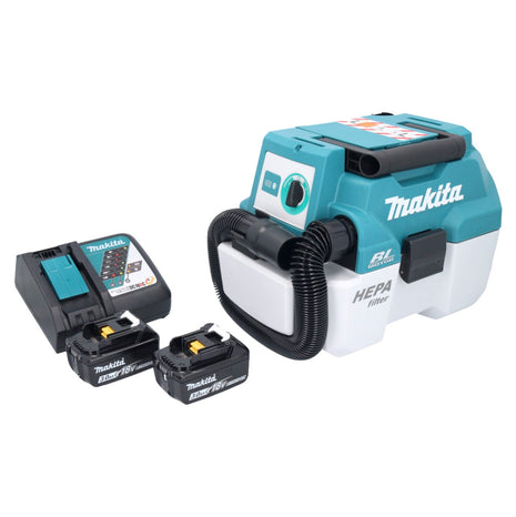 Aspirador inalámbrico Makita DVC 750 LRF LXT 18 V 67 mbar 7,5 l sin escobillas + 2x baterías 3,0 Ah + cargador