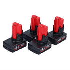 Milwaukee Akku Set 4x M12 B4 12 V 4,0 Ah / 4000 mAh Li-Ion Einschub Akku ( 4x 4932430065 ) - Toolbrothers