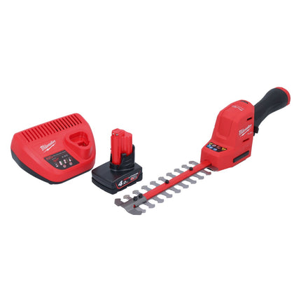 Cisaille à arbustes à batterie Milwaukee M12 FHT20-401 12 V 20 cm sans balais + 1x batterie 4,0 Ah + chargeur