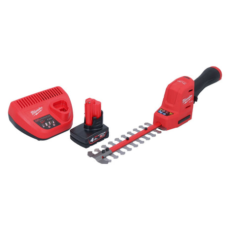 Cisaille à arbustes à batterie Milwaukee M12 FHT20-401 12 V 20 cm sans balais + 1x batterie 4,0 Ah + chargeur