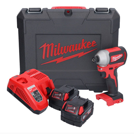 Llave de impacto inalámbrica Milwaukee M18 CBLID-602C 18 V 180 Nm 1/4" sin escobillas + 2x baterías 6,0 Ah + cargador + estuche