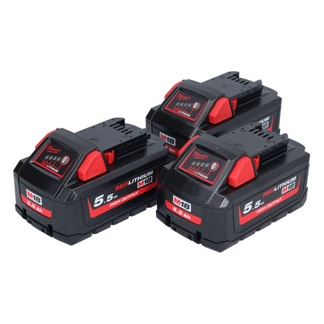 Juego de baterías Milwaukee M18 HB 5,5 3x 18 V 5,5 Ah / 5500 mAh Li-Ion High Output (3x 4932464712) con indicador de nivel de carga