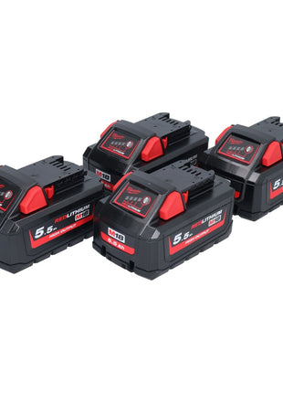 Milwaukee M18 HB 5,5 Akku Set 4x 18 V 5,5 Ah / 5500 mAh Li-Ion High Output ( 4x 4932464712 ) mit Ladestandsanzeige