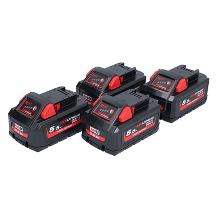 Milwaukee M18 HB 5,5 Kit batterie 4x 18 V 5,5 Ah / 5500 mAh Li-Ion High Output ( 4x 4932464712 ) avec indicateur de charge
