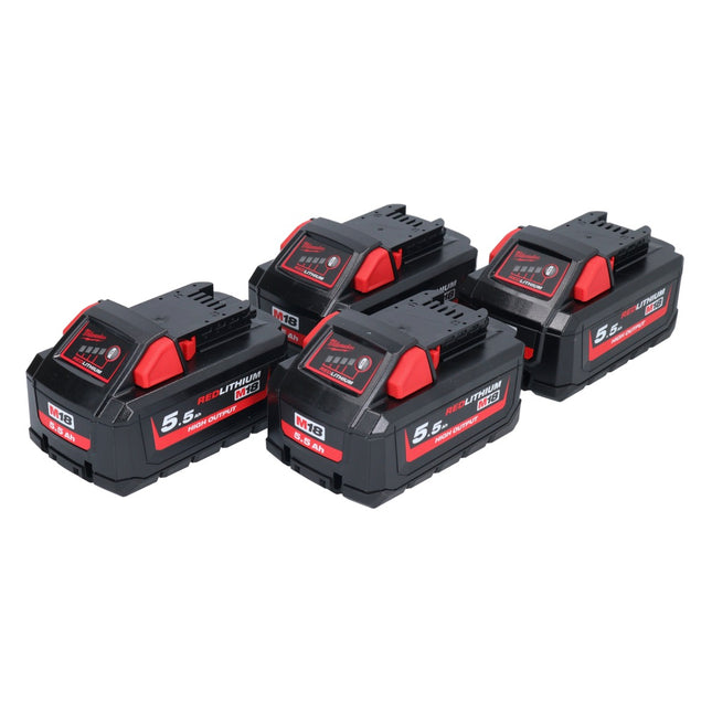 Milwaukee M18 HB 5,5 Kit batterie 4x 18 V 5,5 Ah / 5500 mAh Li-Ion High Output ( 4x 4932464712 ) avec indicateur de charge