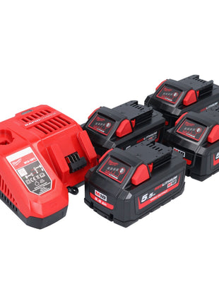 Milwaukee M18 NRG-554 Battery Starter Set High Output 18 V + 4x Battery 5,5 Ah ( 4x 4932464712 ) + M12-18 FC Charger ( 4932451079 )