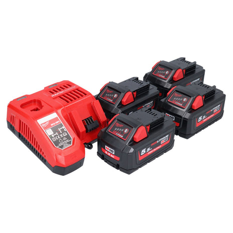 Milwaukee M18 NRG-554 Akku Starter Set High Output 18 V + 4x Akku 5,5 Ah ( 4x 4932464712 ) + M12-18 FC Ladegerät ( 4932451079 )