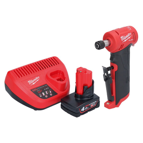 Milwaukee M12 FDGA-401 Meuleuse droite inclinée 12 V 6 / 8 mm Brushless + 1x Batterie 4,0 Ah + Chargeur de batterie