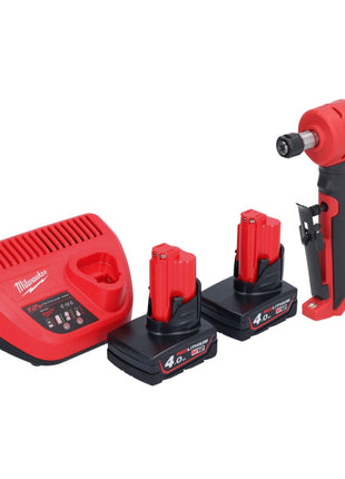 Milwaukee M12 FDGA-402 Geradschleifer abgewinkelt 12 V 6 / 8 mm Brushless + 2x Akku 4,0 Ah + Ladegerät