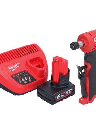 Milwaukee M12 FDGA-601 Geradschleifer abgewinkelt 12 V 6 / 8 mm Brushless + 1x Akku 6,0 Ah + Ladegerät