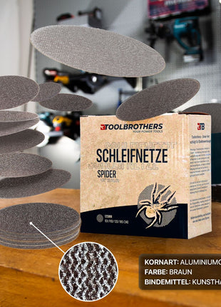 DBO 180 Z Akku Exzenterschleifer 18 V 125 mm + Toolbrothers SPIDER Netzschleifmittel Set - ohne Akku, ohne Ladegerät, Ideal für Heimwerker, Schleifen, fest montierte Staubbox - Toolbrothers