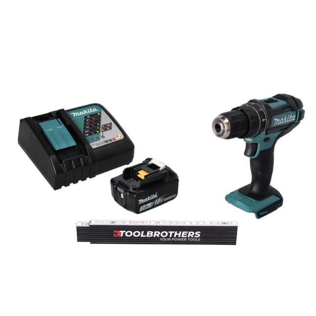 Toolbrothers Mètre pliant + DHP 482 RF1 Perceuse-visseuse à percussion sans fil 18 V 62 Nm + 1x batterie 3,0 Ah + chargeur
