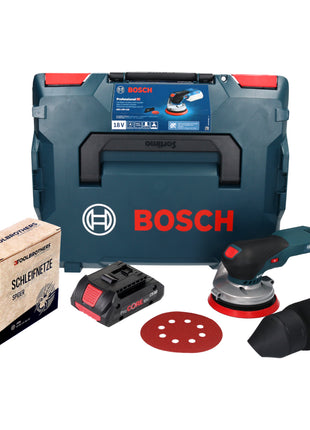 Bosch GEX 18V-125 Ponceuse excentrique professionnelle sur batterie 18 V 125 mm sans balais + 1x kit d'abrasifs secteur Toolbrothers SPIDER + 1x batterie ProCORE 4,0 Ah + L-BOXX - sans chargeur