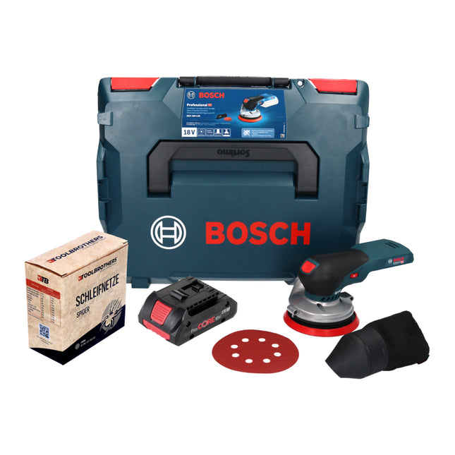 Bosch GEX 18V-125 Professional Ponceuse excentrique sans fil 18 V 125 mm Brushless + 1x Toolbrothers SPIDER Kit abrasif réseau + 1x batterie ProCORE 4,0 Ah + L-BOXX - sans chargeur