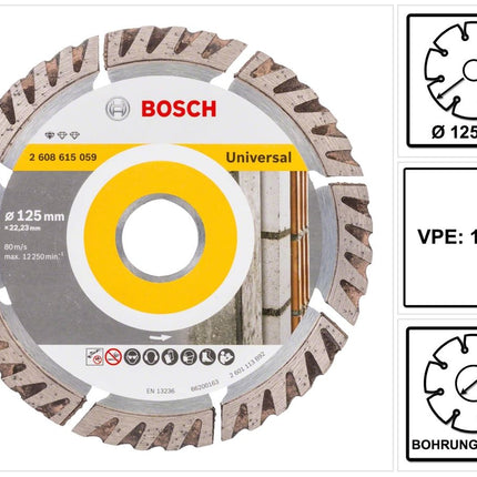 Bosch Standard for Universal Disques à tronçonner diamantés 125 x 22,23 mm 10 pces ( 2608615060 ) pour béton, acier-béton, brique, calcaire et sable-pierre