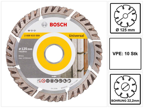 Bosch Standard for Disco de corte de diamante universal 125 x 22,23 mm 10 piezas (2608615060) para hormigón, acero-hormigón, horneado, cal y piedra arenisca