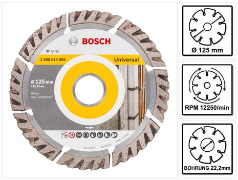 Bosch Standard for Universal disque à tronçonner diamanté 125 x 22,23 mm ( 2608615059 ) pour béton, acier-béton, brique, calcaire et sable-pierre