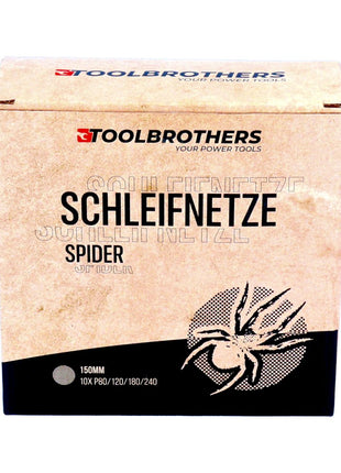 Toolbrothers SPIDER Schleifset Netz 150 mm 4 Packungen 160x Schleifnetze Klett je 40x P80 / P120 / P180 / 240 für Hartholz, Weichholz, Lack, Stein, Stahl, Aluminium, Furnier - Toolbrothers