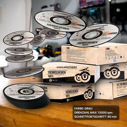 Makita DGA 506 Z Meuleuse d'angle sans fil 18 V 125 mm Brushless Solo + Toolbrothers MANTIS Set de disques à tronçonner - sans batterie, sans chargeur