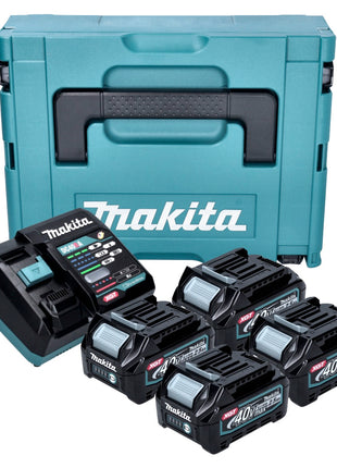 Kit de fuente de alimentación Makita 4x batería BL 4025 40 V máx. 2,5 Ah XGT + cargador DC 40 RA + Makpac