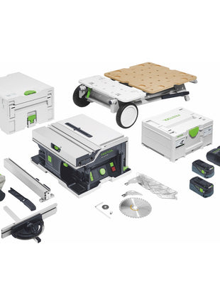 Festool CSC SYS 50 EBI-Set akumulatorowa pilarka tarczowa 36 V ( 2x 18 V ) ( 577379 ) 168 mm bezszczotkowa + podstawa + 2x akumulator 5,0 Ah + ładowarka + systainer