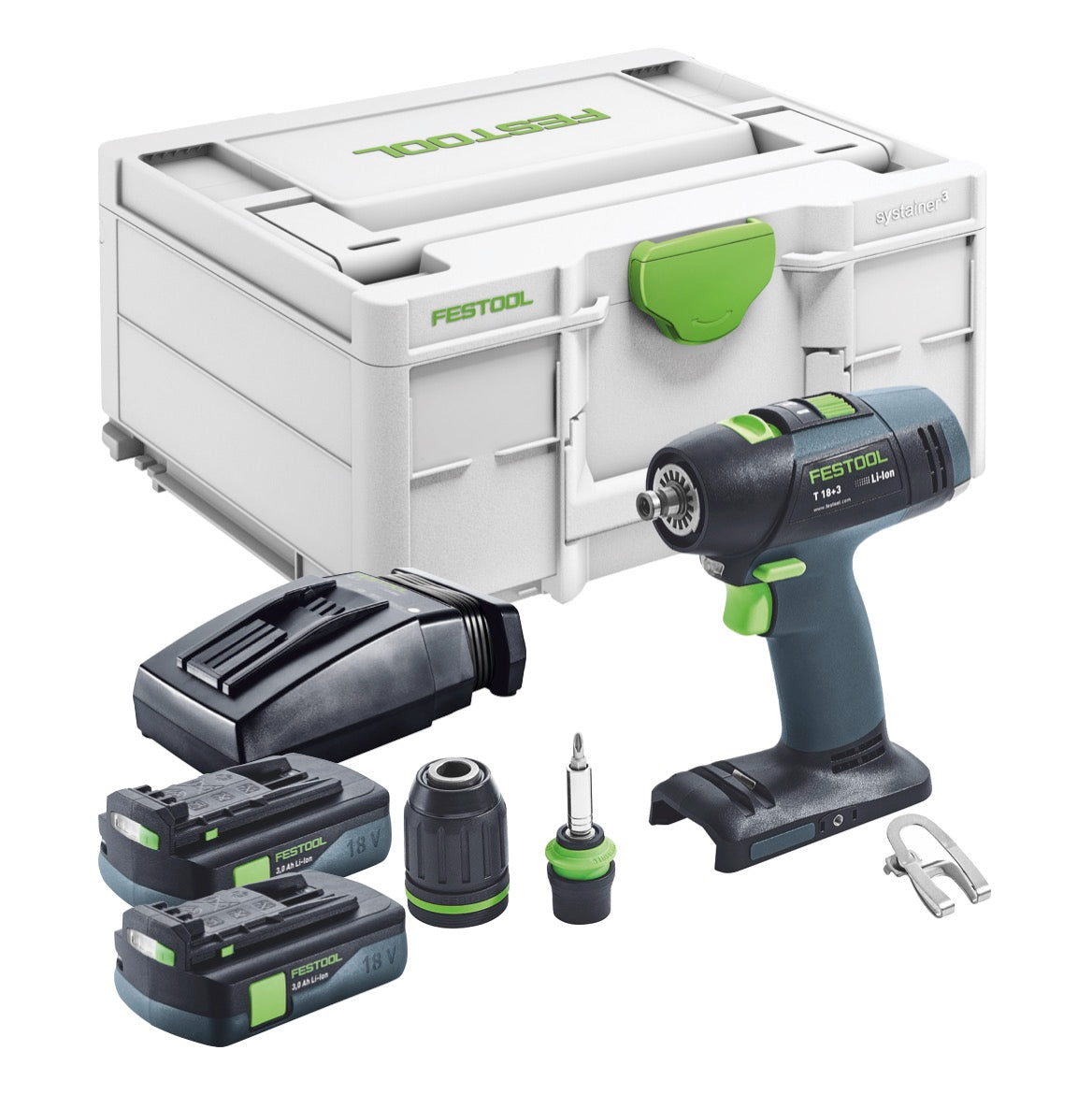 Festool T 18+3 Basic Perceuse-visseuse sans fil 18 V 50 Nm Brushless + 2x batterie 3,0 Ah + chargeur + Systainer