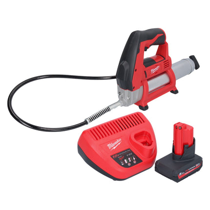 Pompe à graisse sans fil Milwaukee M12 GG-501 12 V 562 bar + 1x batterie 5,0 Ah + chargeur