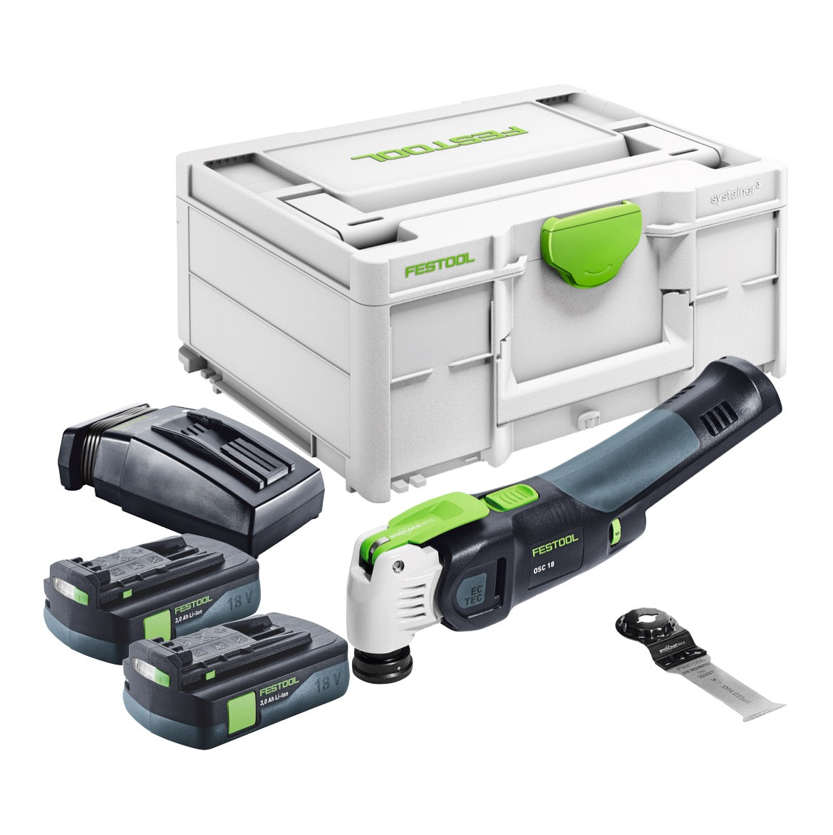 Festool VECTURO OSC 18 E-Basic Oscillateur sans fil 18 V Starlock Max Brushless + 2x batterie 3,0 Ah + chargeur + Systainer
