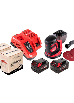 2x Set de lijado Toolbrothers TURTLE 125mm + Lijadora excéntrica a batería Milwaukee M18 BOS125-602 FC 18 V 125 mm + 2x batería 6,0 Ah + cargador