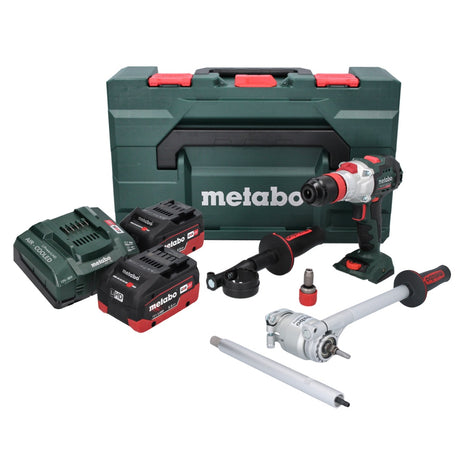 Perceuse à percussion sans fil Metabo SB 18 LTX BL QI 18 V 130 Nm sans balais + 2 batteries 5,5 Ah + chargeur + embout dynamométrique PowerX3 + métaBOX