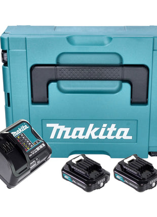 Kit source d'alimentation Makita (197658-5) 2x batterie BL 1021 B 12 V max. 2,0 Ah CXT + chargeur DC 10 SB + Makpac