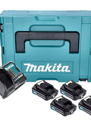 Kit source d'alimentation Makita 4x batterie BL 1021 B 12 V max. 2,0 Ah CXT (4x 197396-9) + chargeur DC 10 SB (197363-4) + Makpac