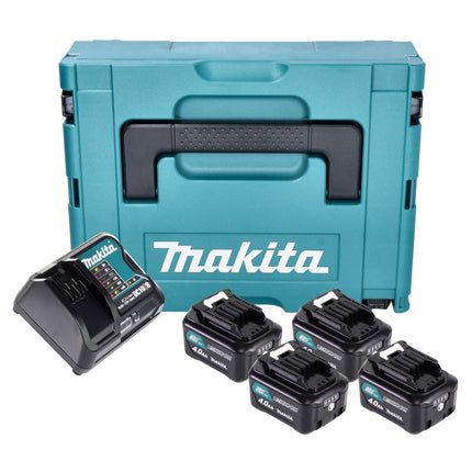 Makita Power Source Kit 4x BL 1041 B batterie 12 V max. 4,0 Ah CXT ( 4x 197406-2 ) + chargeur DC 10 SB ( 197363-4 ) + Makpac