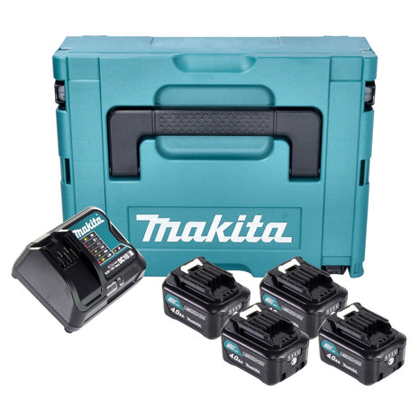 Kit de fuente de alimentación Makita 4x batería BL 1041 B 12 V máx. 4,0 Ah CXT (4x 197406-2) + cargador DC 10 SB (197363-4) + Makpac