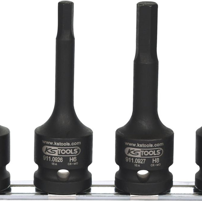 KS TOOLS 1/2" Kraft-Bit-Stecknuss-Satz, lang, 4-tlg ( 515.1105 ) - Toolbrothers
