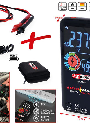 KS TOOLS Automatik Digital-Multimeter inkl. Prüfspitzen  ( 150.1765 ) - Toolbrothers