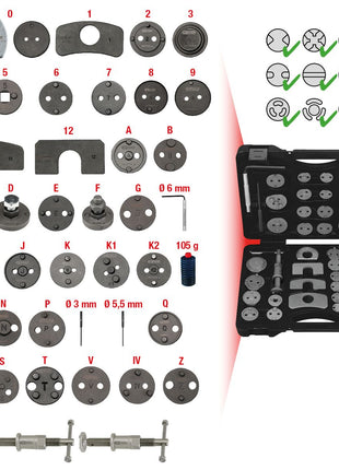 KS TOOLS Juego de herramientas para restablecer el pistón de freno, 41 piezas (150.1970)
