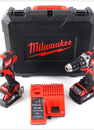 Milwaukee M18 BPP2D-402C PowerPack Set M18 BDD Bohrschrauber + M18 BID Schlagschrauber + 2 x Akku 4Ah + Lader + Koffer - Toolbrothers