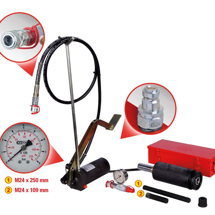 KS TOOLS Système hydraulique 32t, avec pompe hydraulique et manomètre, 11 pcs ( 440.0585 )