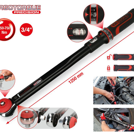 KS TOOLS Clé dynamométrique à cliquet 3/4' ERGOTORQUE®precision bouton poussoir, 150-750Nm ( 516.1493 )
