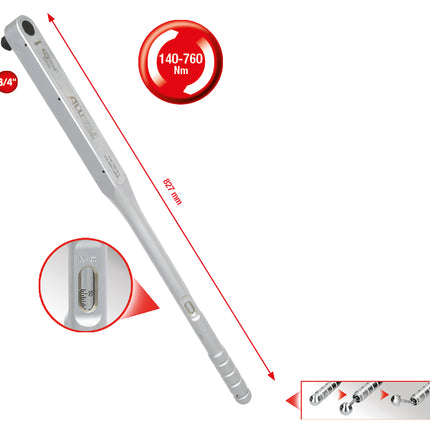 KS TOOLS Clé dynamométrique ALUTORQUEprecision 3/4', 140-760 Nm, serrage à droite, carré simple ( 516.5045 )