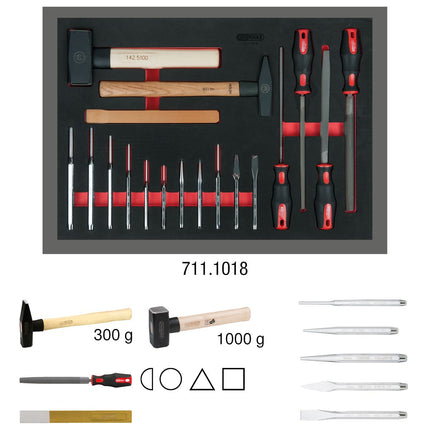 KS TOOLS Module de limes, marteaux et burins, 18 pcs, modules système 1/1 ( 711.1018 )