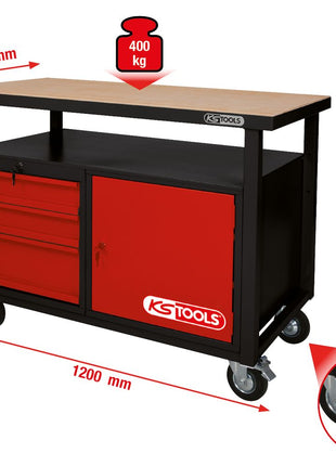 KS TOOLS Fahrbare Werkbank mit 3 Schubladen und 1 Tür ( 865.0101 ) - Toolbrothers