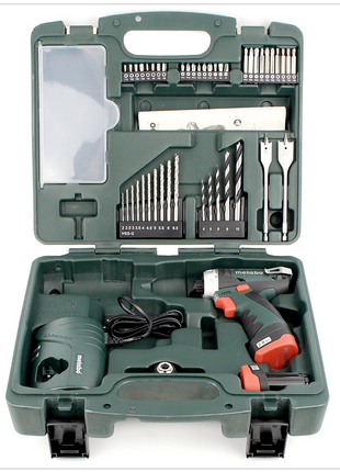 Metabo Power Maxx BS 10,8 V Akku Bohrschrauber im Koffer mit 2 x 2 Ah Akku, Lader, 45 tlg. Bit & Bohrer Set 6.00080.87 - Toolbrothers