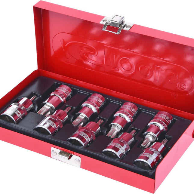 KS TOOLS 1/2" CHROMEplus Bit-Stecknuss-Satz Torx, Bohrung, 9-tlg TB20-TB60 ( 918.1386 ) - Toolbrothers