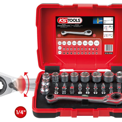 KS TOOLS 1/4" + 11 mm Durchgangs-Steckschlüssel- und Bit-Satz, 31-tlg ( 918.3050 ) - Toolbrothers