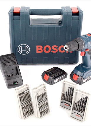 Bosch GSR 1800-Li 18 V Akku Bohrschrauber im Koffer mit 2 x 1,5 Ah Akku, Ladegerät, 63 tlg. Bit&Bohrer Set - Toolbrothers