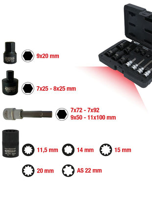 KS TOOLS Bremssattelverschraubung-Spezialstecknuss-Satz, 12-tlg ( 150.2400 ) - Toolbrothers