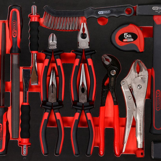KS TOOLS Zangen- / Hammer- / und Meißel-Satz in Schaumstoffeinlage, 17-tlg ( 811.0017 ) - Toolbrothers