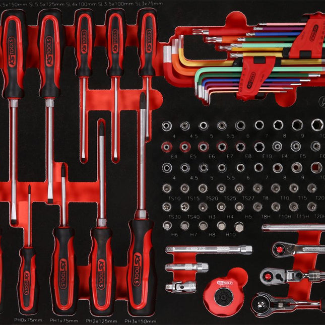 KS TOOLS Jeu de clés à douille et de tournevis 1/4' dans insert en mousse, 105 pcs ( 811.0105 )